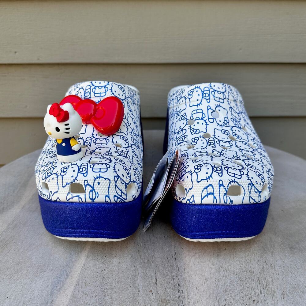 Crocs HELLO KITTY 50th Anniversary Blue Glitter Siren Clog Womens 13 Mens 11 - Picture 2 of 14
